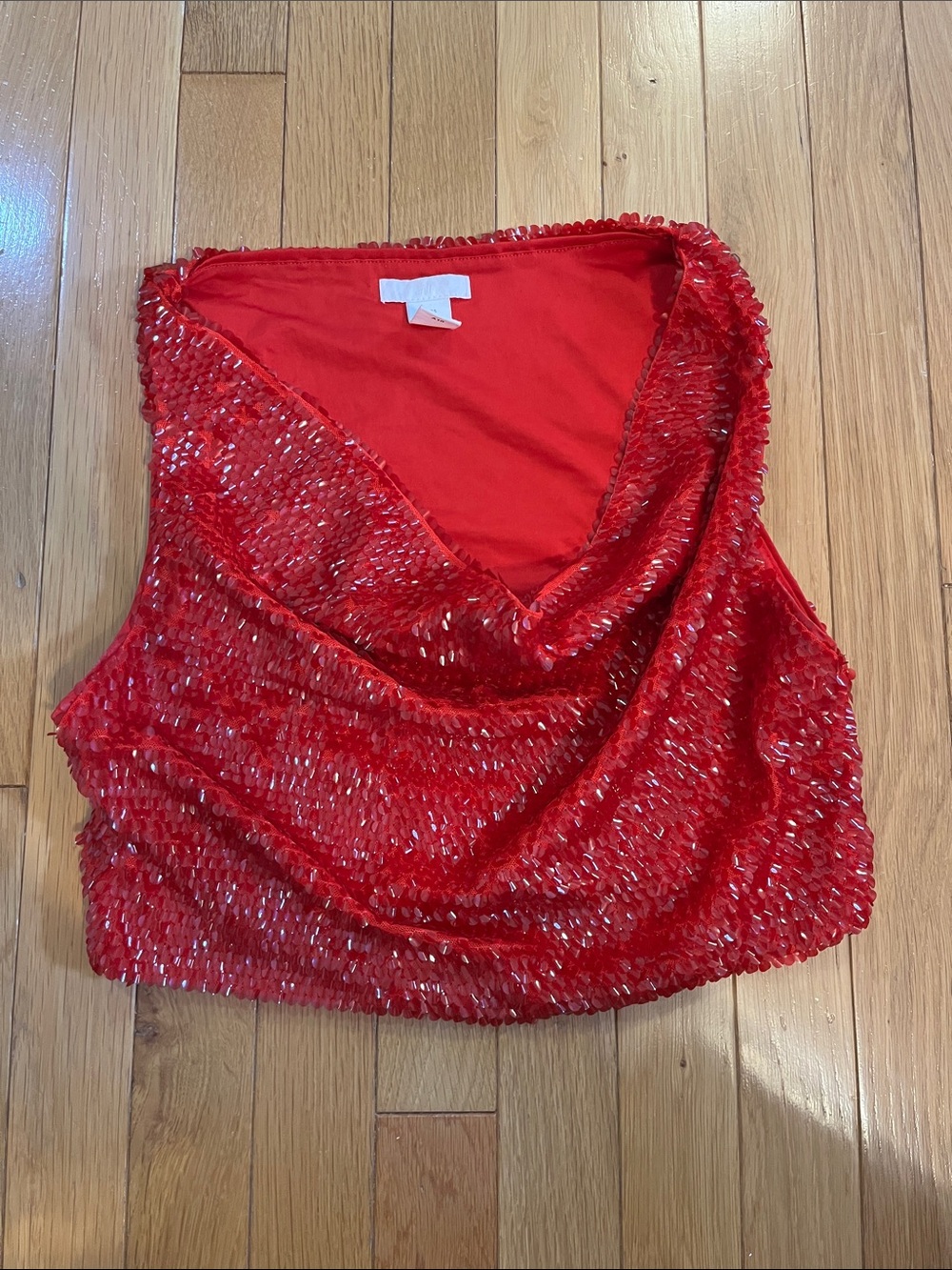 H&M red sequin cowl neck cropped tank top